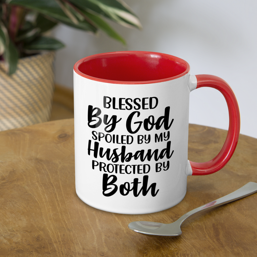 Blessed By God Spoiled By My Husband Protected By Both Coffee Mug - white/red