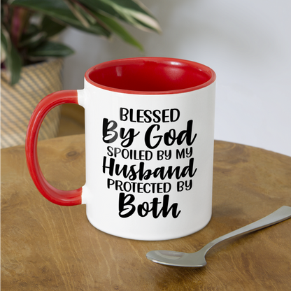 Blessed By God Spoiled By My Husband Protected By Both Coffee Mug - white/red