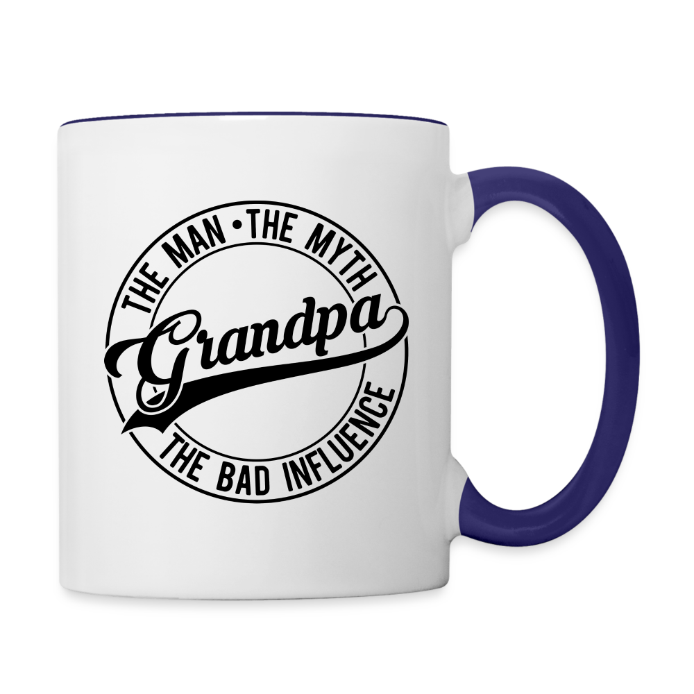 Grandpa The Bad Influence Coffee Mug - white/cobalt blue