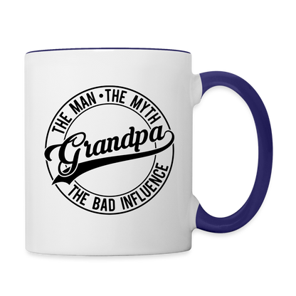 Grandpa The Bad Influence Coffee Mug - white/cobalt blue