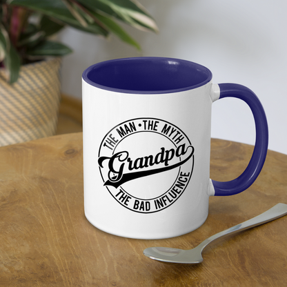 Grandpa The Bad Influence Coffee Mug - white/cobalt blue