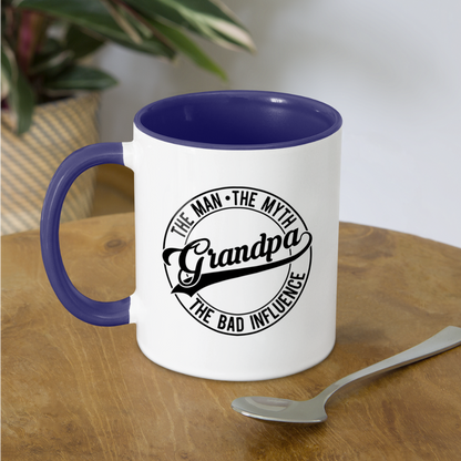 Grandpa The Bad Influence Coffee Mug - white/cobalt blue