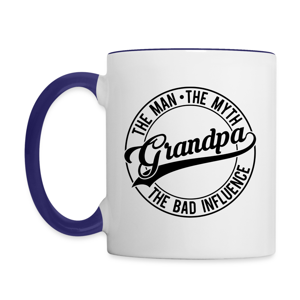 Grandpa The Bad Influence Coffee Mug - white/cobalt blue