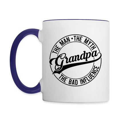 Grandpa The Bad Influence Coffee Mug - white/cobalt blue