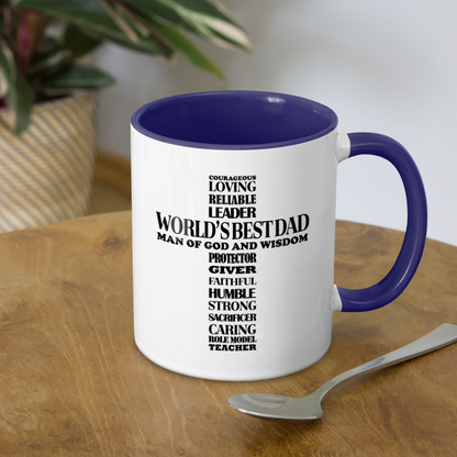 World's Best Dad Man of God and Wisdom Coffee Mug - white/cobalt blue