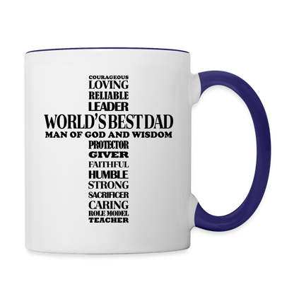 World's Best Dad Man of God and Wisdom Coffee Mug - white/cobalt blue