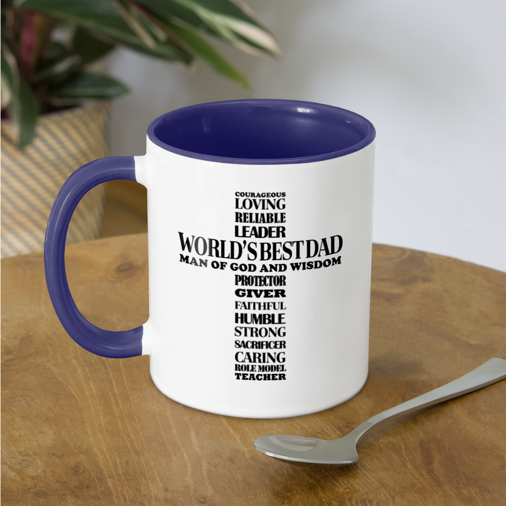 World's Best Dad Man of God and Wisdom Coffee Mug - white/cobalt blue