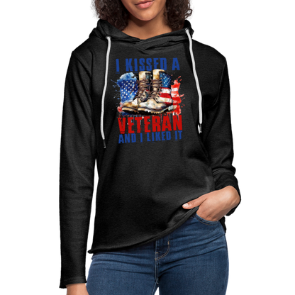I Kissed A Veteran And I Liked It Lightweight Terry Hoodie - charcoal grey