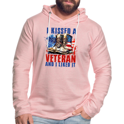 I Kissed A Veteran And I Liked It Lightweight Terry Hoodie - cream heather pink