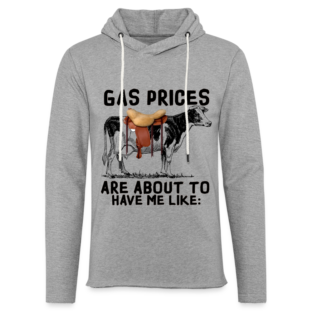 Gas Prices Lightweight Terry Hoodie (Cow with Saddle) - heather gray