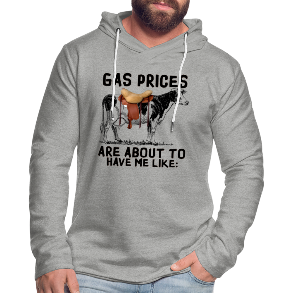 Gas Prices Lightweight Terry Hoodie (Cow with Saddle) - heather gray