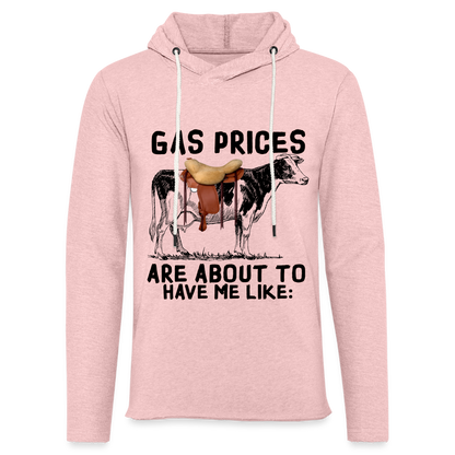 Gas Prices Lightweight Terry Hoodie (Cow with Saddle) - cream heather pink