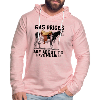 Gas Prices Lightweight Terry Hoodie (Cow with Saddle) - cream heather pink