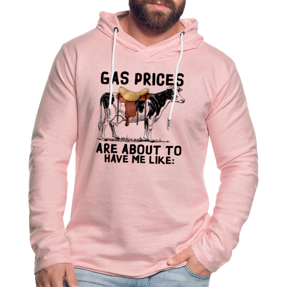 Gas Prices Lightweight Terry Hoodie (Cow with Saddle) - cream heather pink