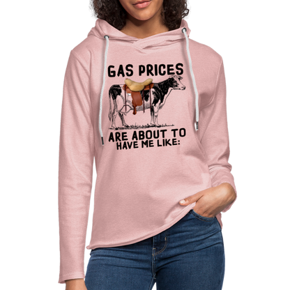 Gas Prices Lightweight Terry Hoodie (Cow with Saddle) - cream heather pink