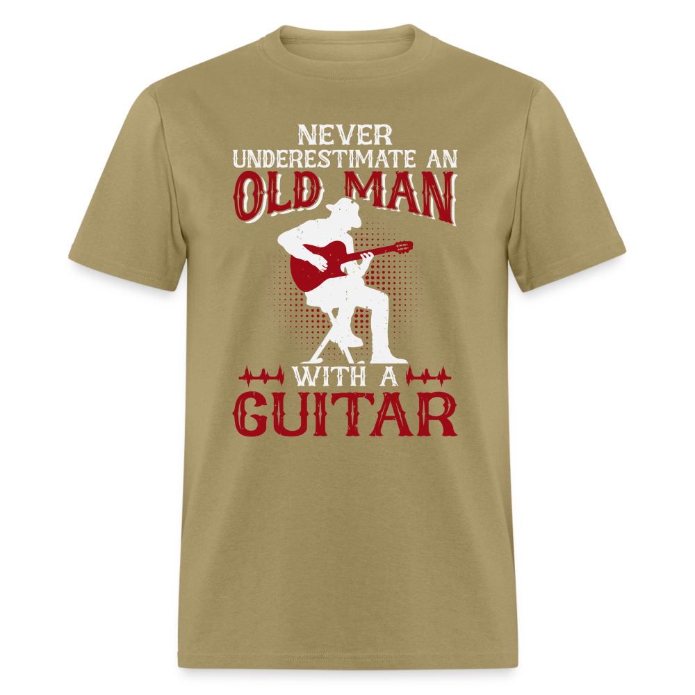 Never Underestimate An Old Man With A Guitar T-Shirt - khaki