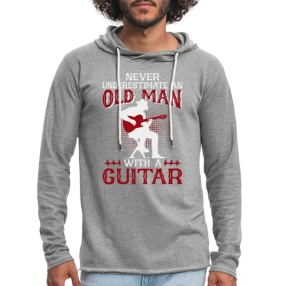 Never Underestimate An Old Man With A Guitar Lightweight Terry Hoodie - heather gray