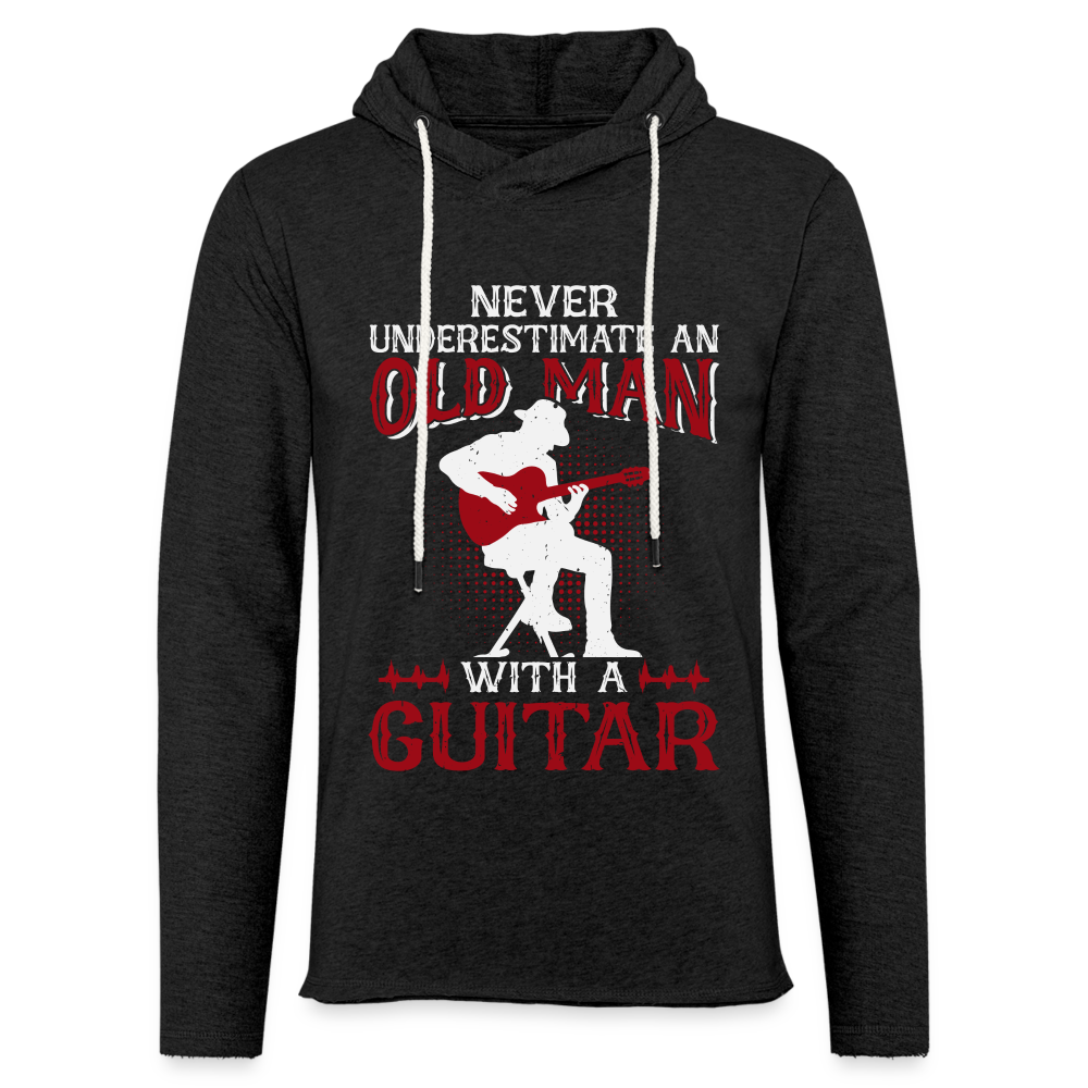 Never Underestimate An Old Man With A Guitar Lightweight Terry Hoodie - charcoal grey