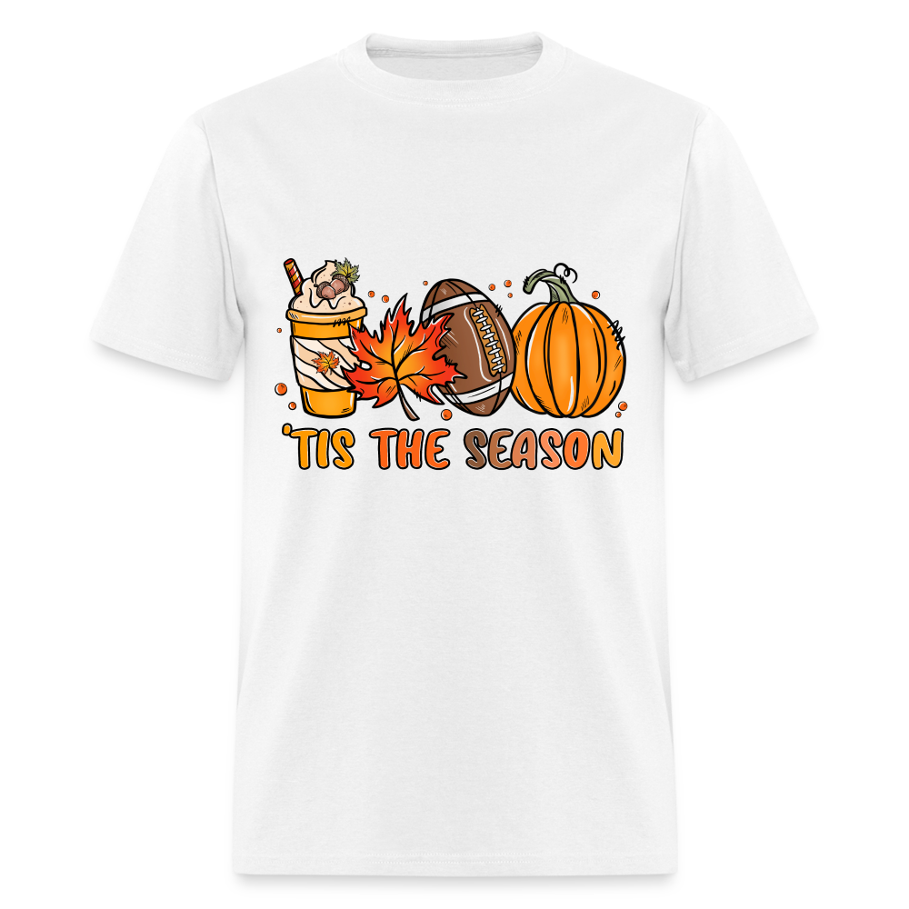 Tis The Season T-Shirt (Fall, Football, Pumpkins) - white