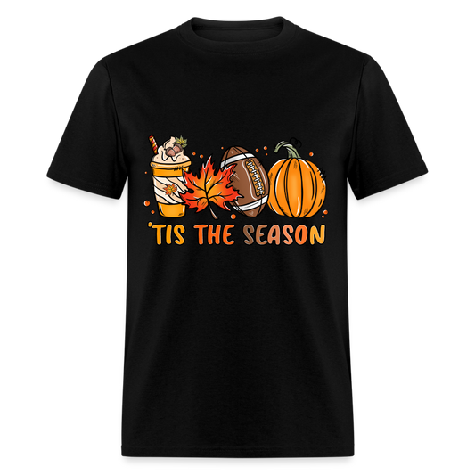 Tis The Season T-Shirt (Fall, Football, Pumpkins) - black