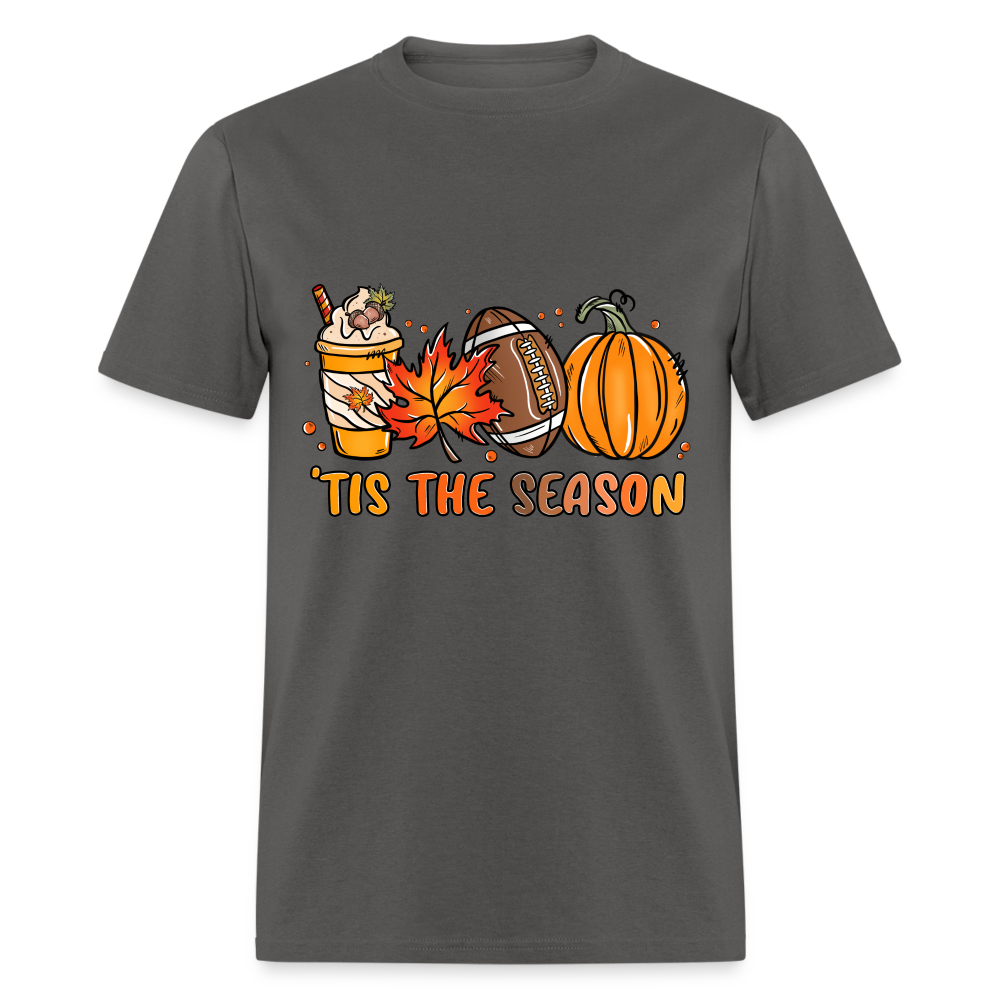 Tis The Season T-Shirt (Fall, Football, Pumpkins) - charcoal