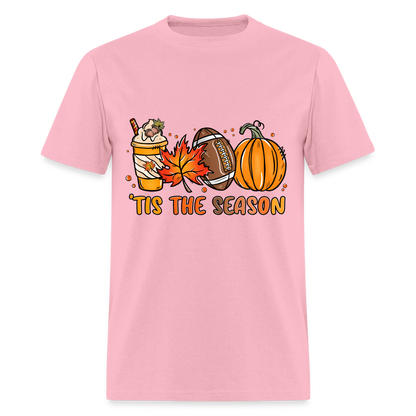 Tis The Season T-Shirt (Fall, Football, Pumpkins) - pink