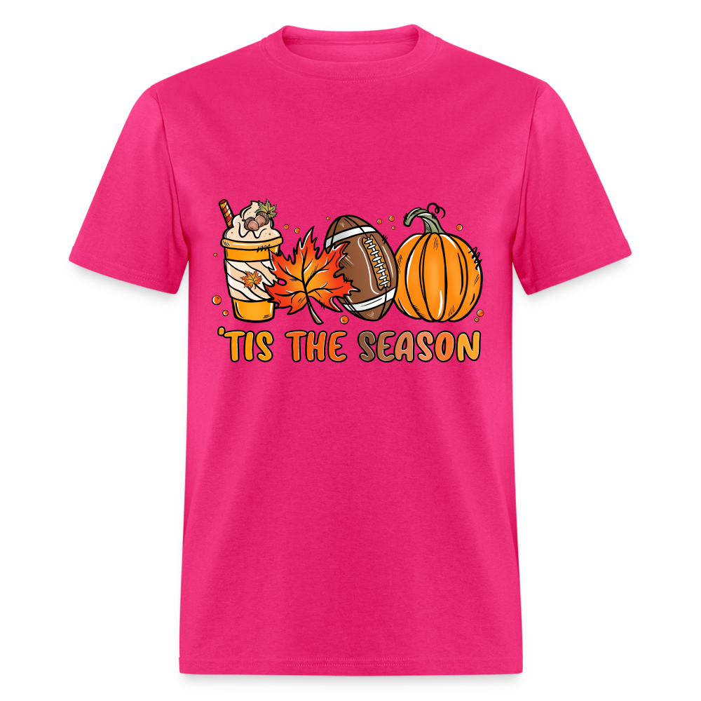 Tis The Season T-Shirt (Fall, Football, Pumpkins) - fuchsia