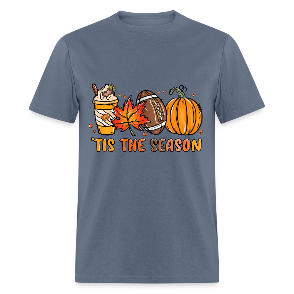 Tis The Season T-Shirt (Fall, Football, Pumpkins) - denim