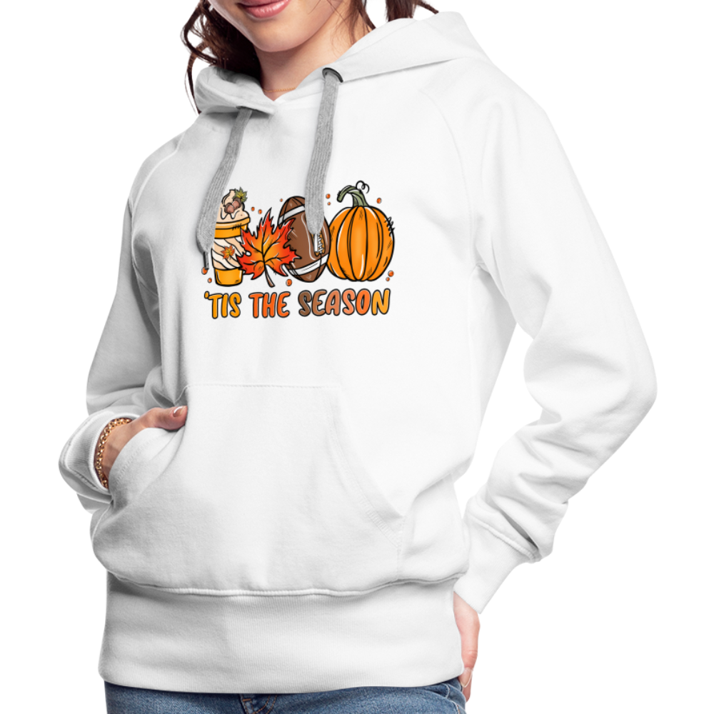 Tis The Season : Women’s Premium Hoodie (Fall, Pumpkins, Football) - white