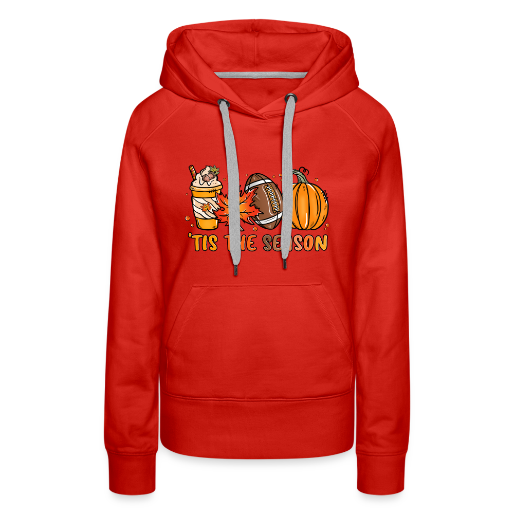 Tis The Season : Women’s Premium Hoodie (Fall, Pumpkins, Football) - red