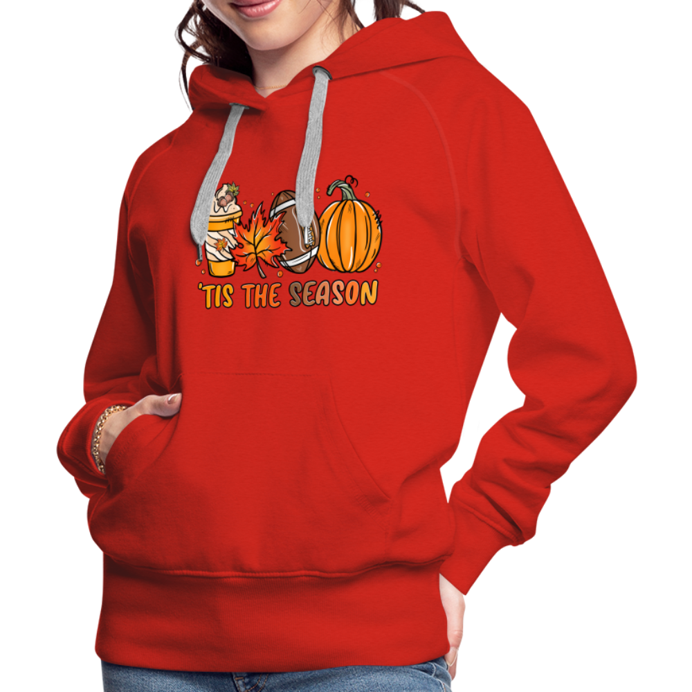 Tis The Season : Women’s Premium Hoodie (Fall, Pumpkins, Football) - red