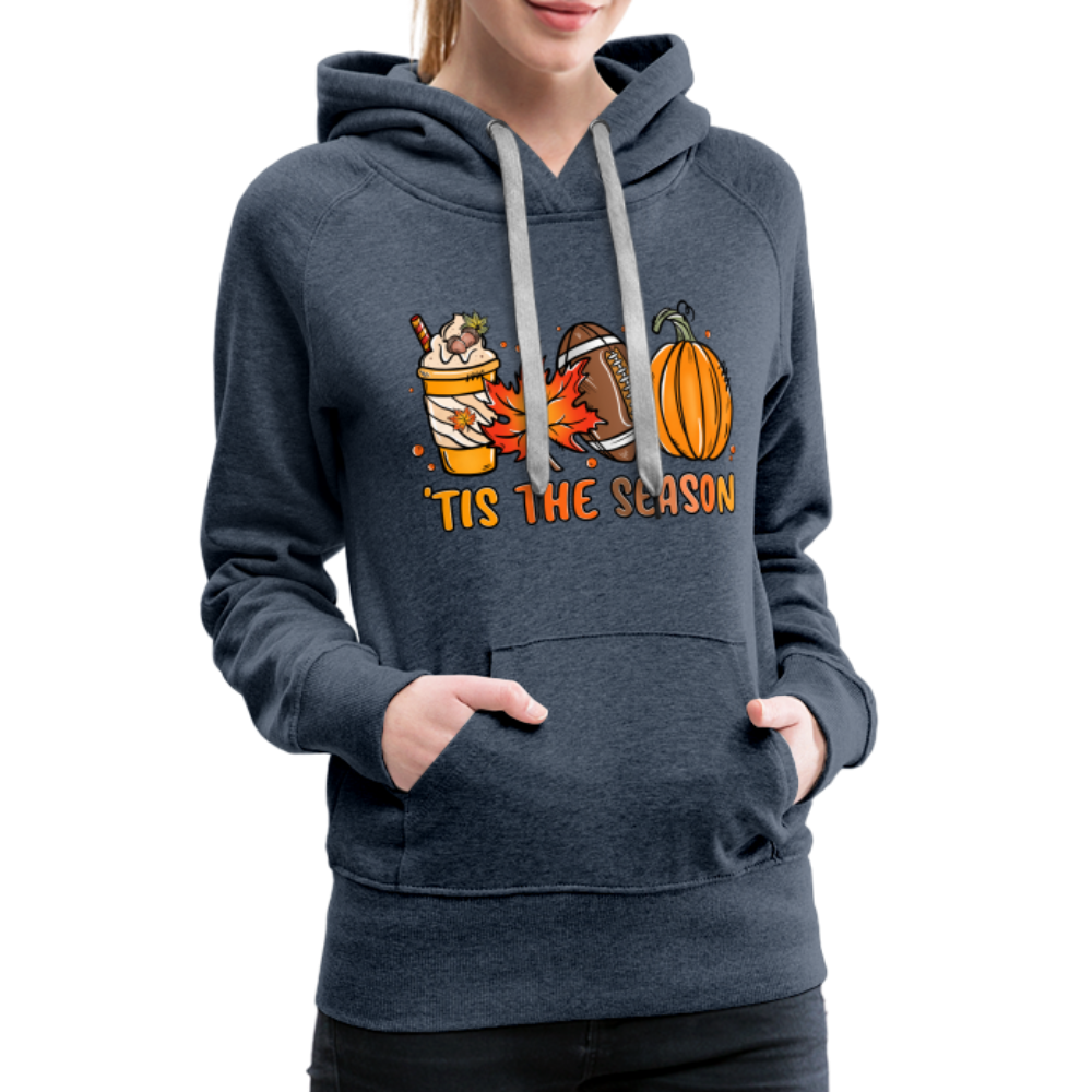 Tis The Season : Women’s Premium Hoodie (Fall, Pumpkins, Football) - heather denim