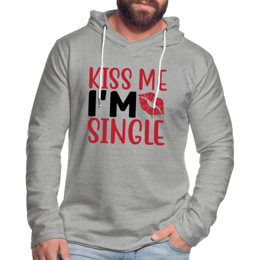 Kiss Me I'm Single Lightweight Terry Hoodie - heather gray