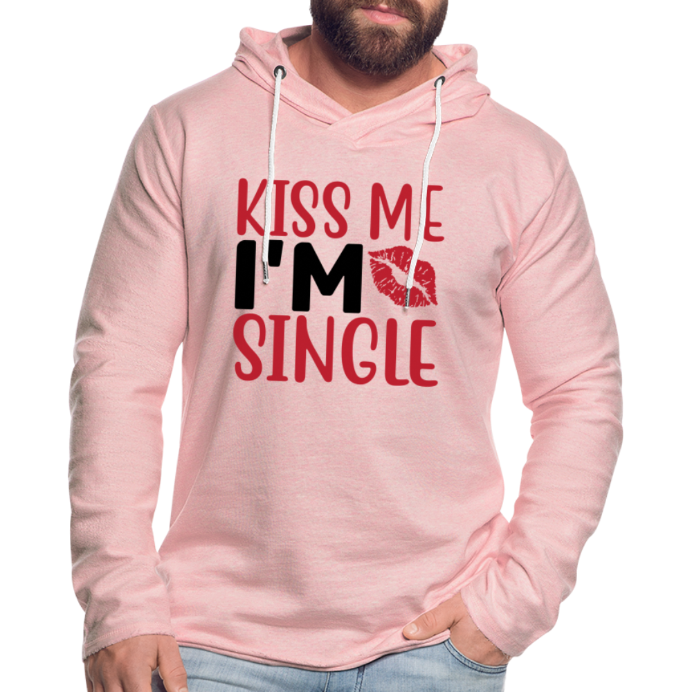 Kiss Me I'm Single Lightweight Terry Hoodie - cream heather pink