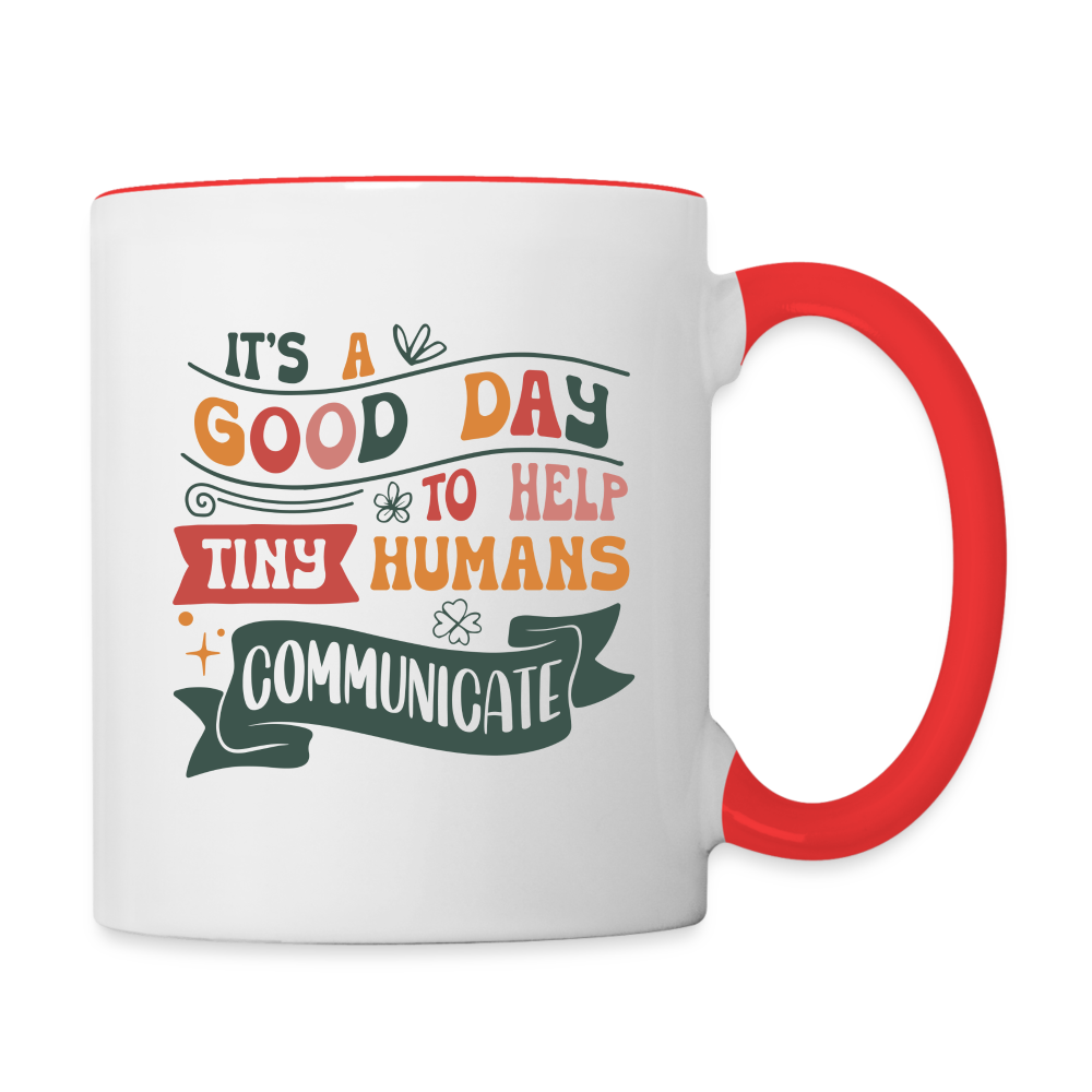 Speech Language Therapy Coffee Mug (Help Tiny Humans Communicate) - white/red