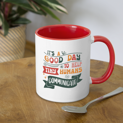 Speech Language Therapy Coffee Mug (Help Tiny Humans Communicate) - white/red