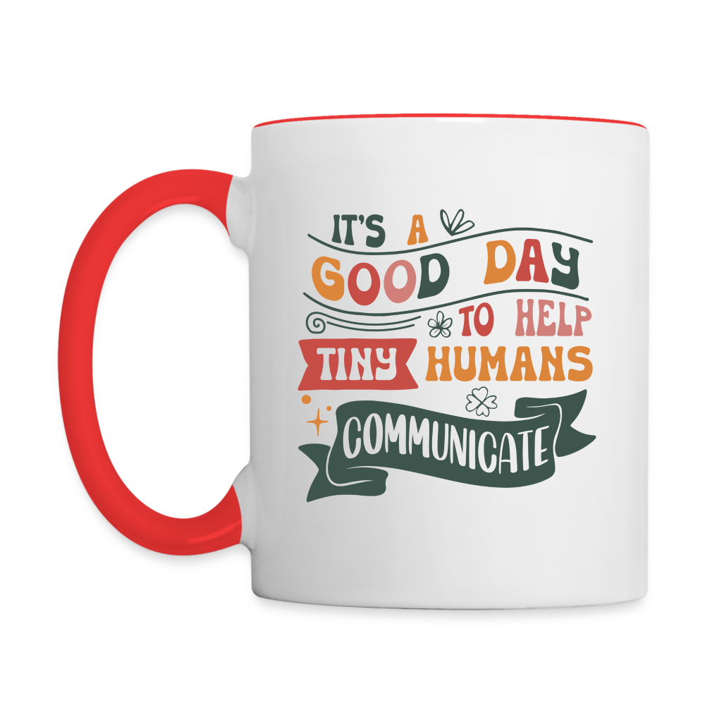 Speech Language Therapy Coffee Mug (Help Tiny Humans Communicate) - white/red