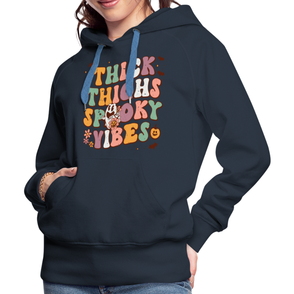 Thick Thighs Spooky Vibes Women’s Premium Hoodie (Halloween) - navy