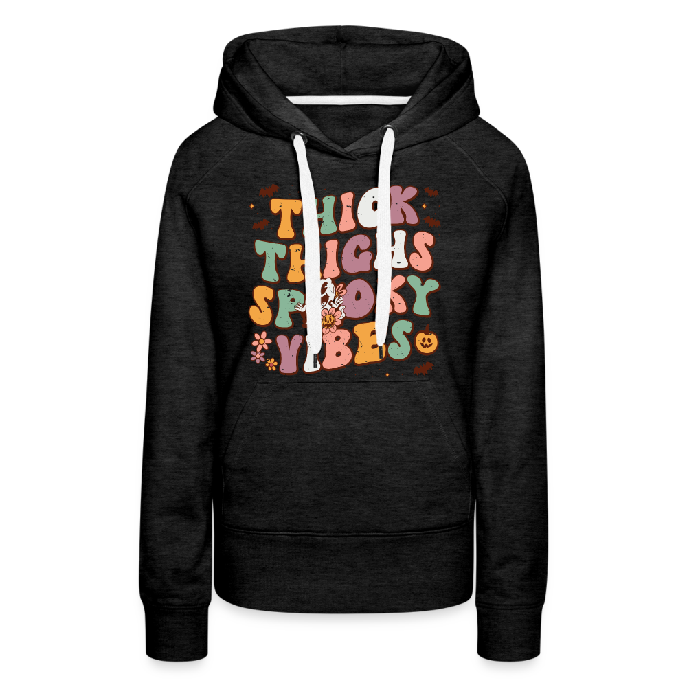 Thick Thighs Spooky Vibes Women’s Premium Hoodie (Halloween) - charcoal grey