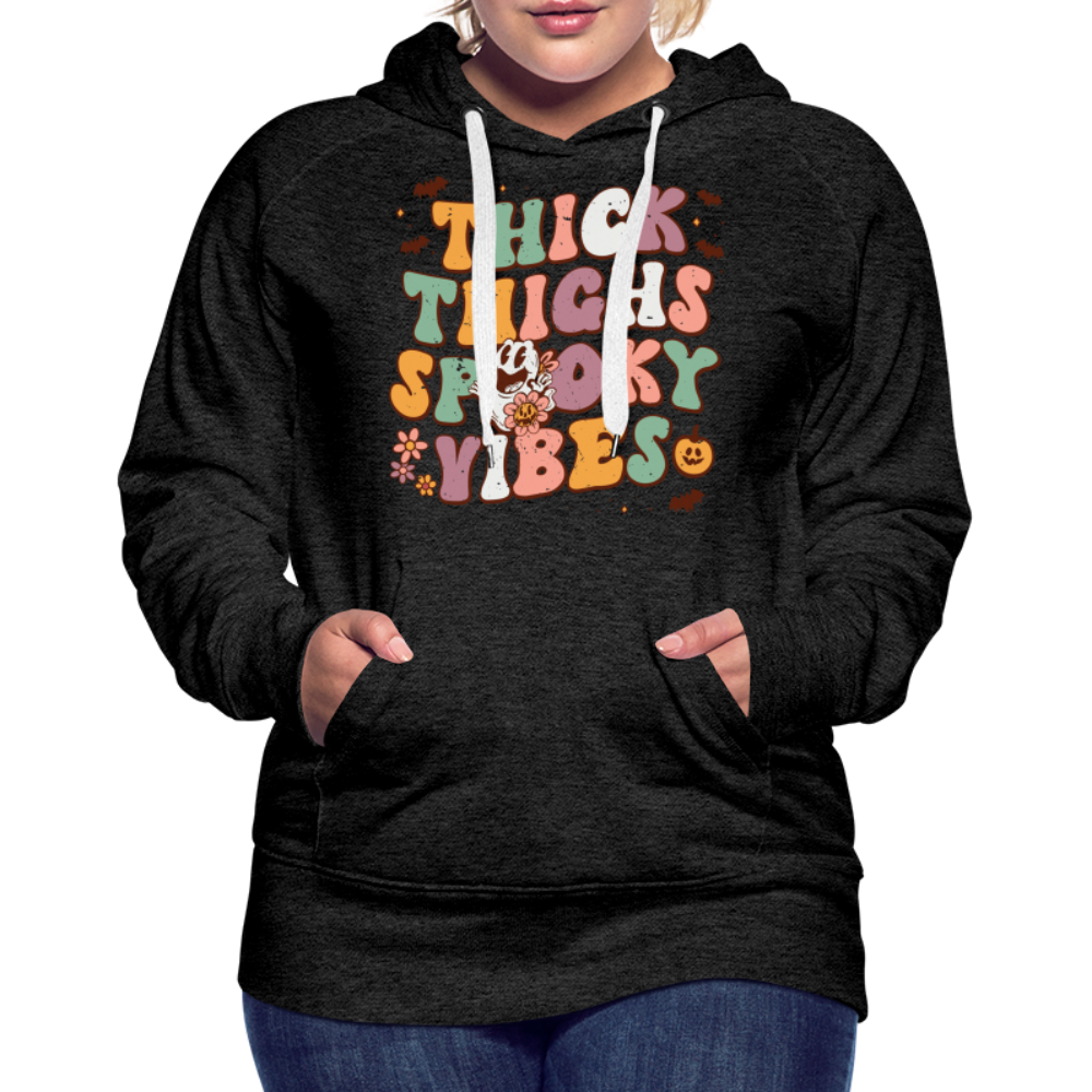 Thick Thighs Spooky Vibes Women’s Premium Hoodie (Halloween) - charcoal grey