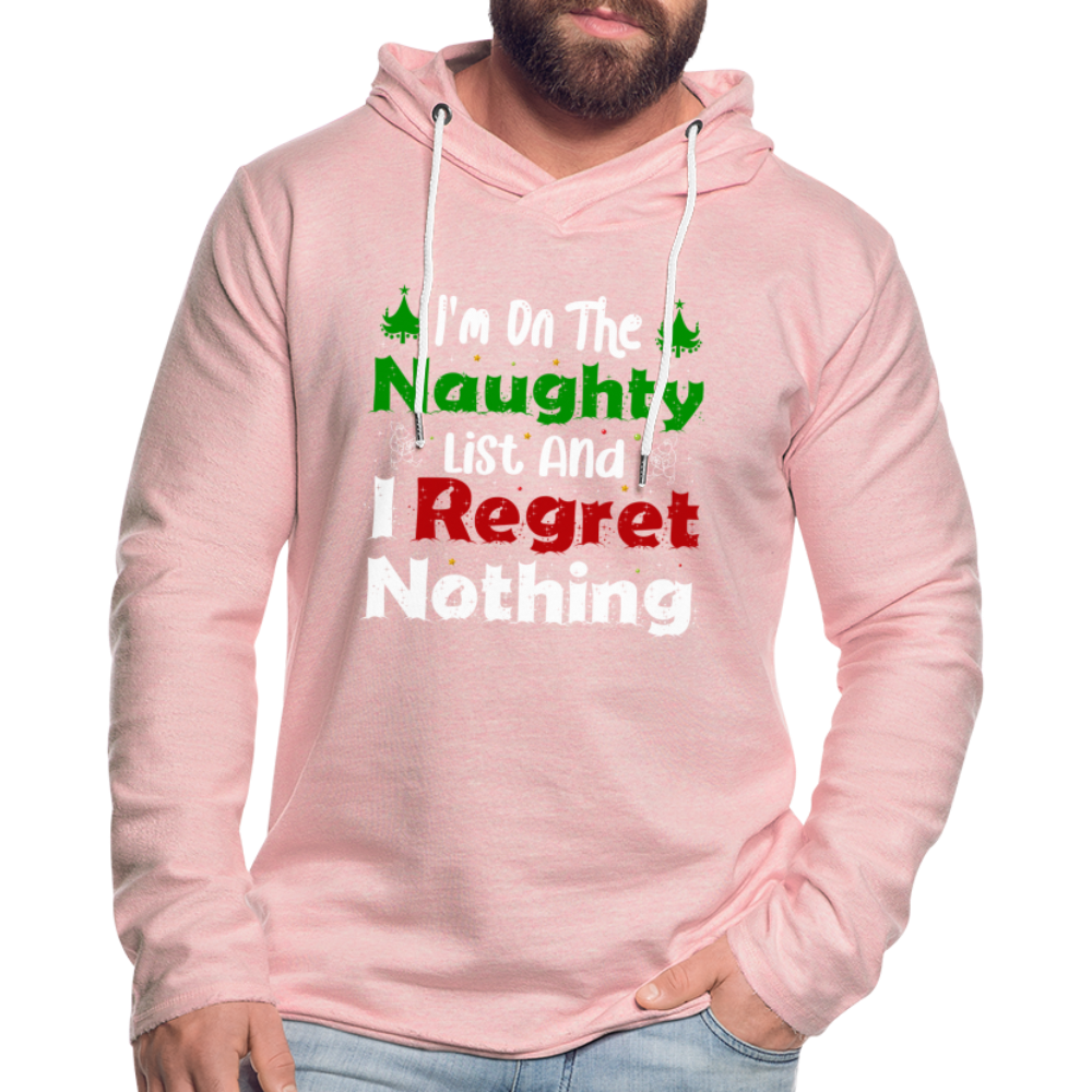 I'm On The Naughty List And I Regret Nothing Lightweight Terry Hoodie - cream heather pink