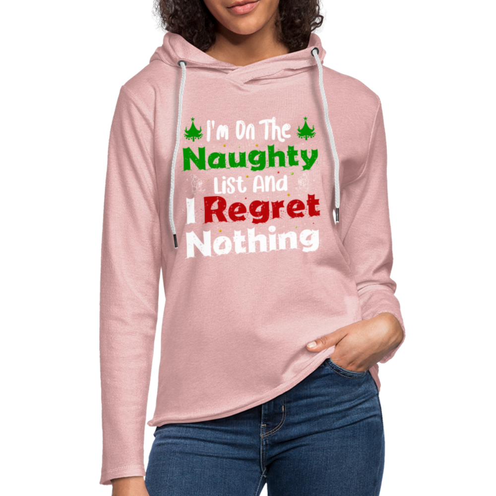 I'm On The Naughty List And I Regret Nothing Lightweight Terry Hoodie - cream heather pink