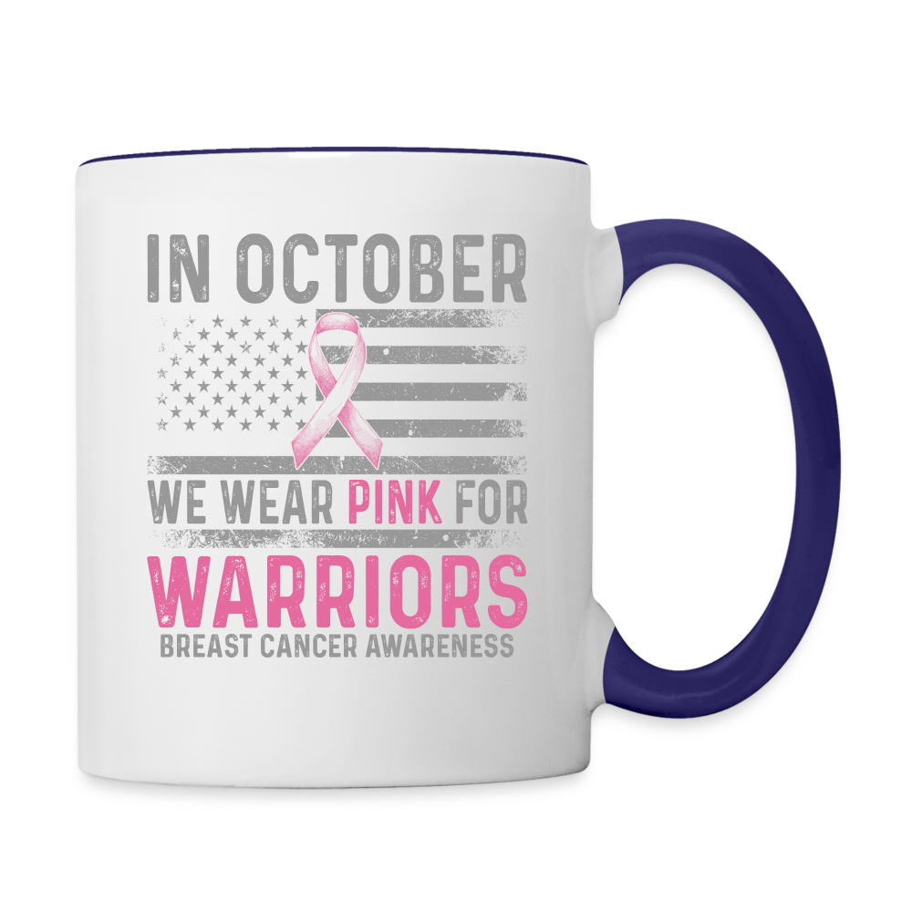 October Wear Pink for Breast Cancer Awareness Coffee Mug - white/cobalt blue