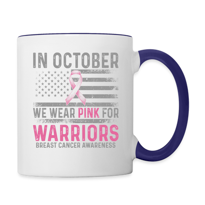 October Wear Pink for Breast Cancer Awareness Coffee Mug - white/cobalt blue