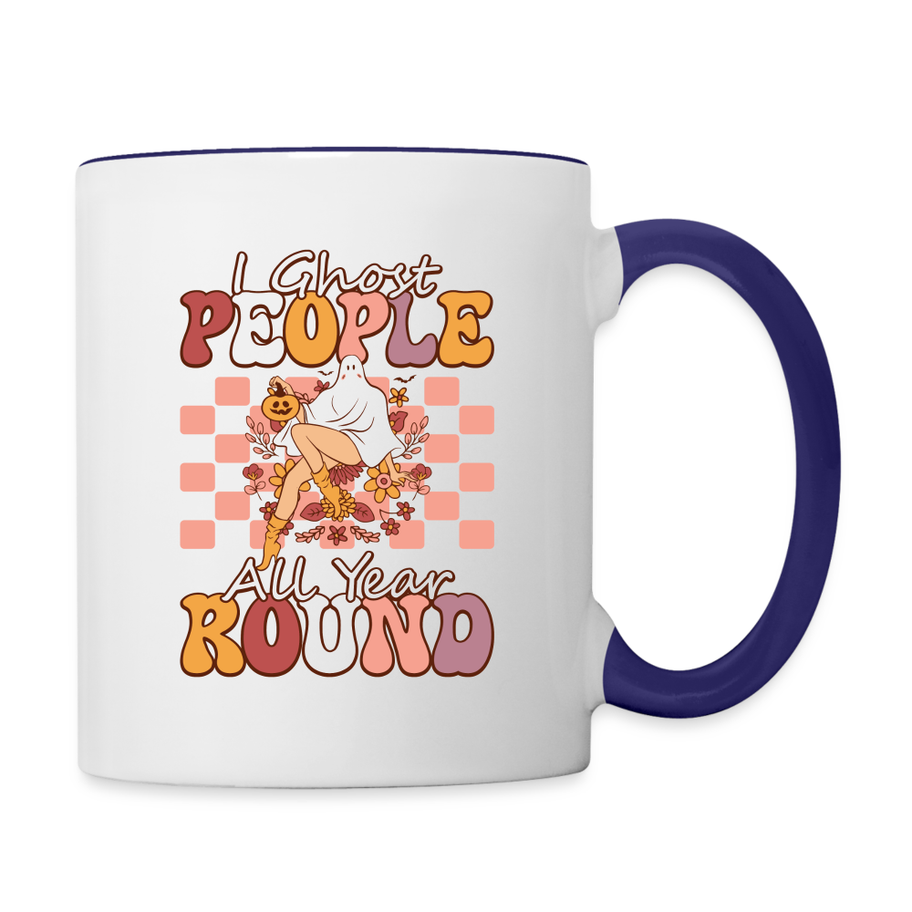 I Ghost People All Year Round Coffee Mug - white/cobalt blue