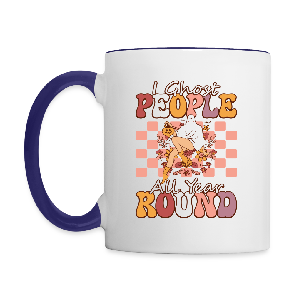 I Ghost People All Year Round Coffee Mug - white/cobalt blue