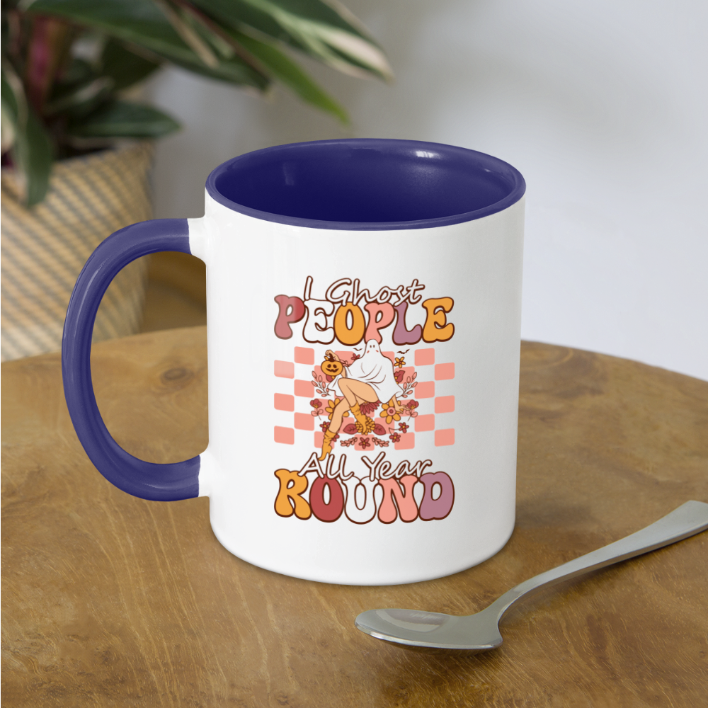 I Ghost People All Year Round Coffee Mug - white/cobalt blue