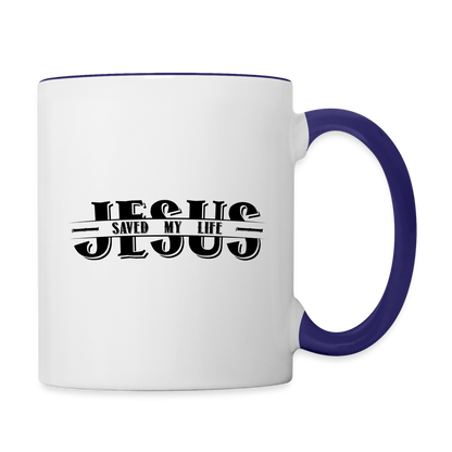 Jesus Saved My Life Coffee Mug - white/cobalt blue