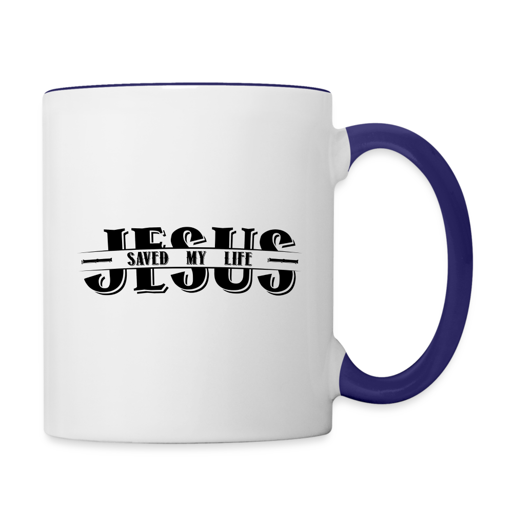 Jesus Saved My Life Coffee Mug - white/cobalt blue