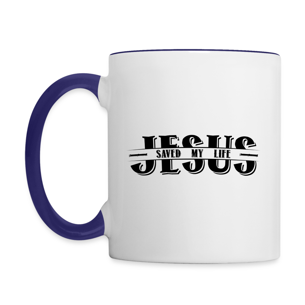 Jesus Saved My Life Coffee Mug - white/cobalt blue